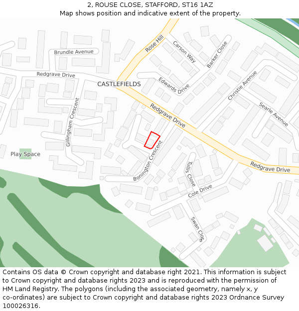 2, ROUSE CLOSE, STAFFORD, ST16 1AZ: Location map and indicative extent of plot