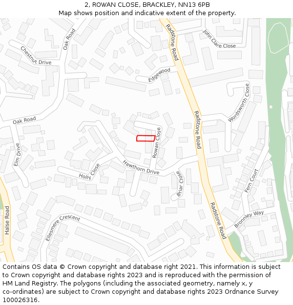 2, ROWAN CLOSE, BRACKLEY, NN13 6PB: Location map and indicative extent of plot