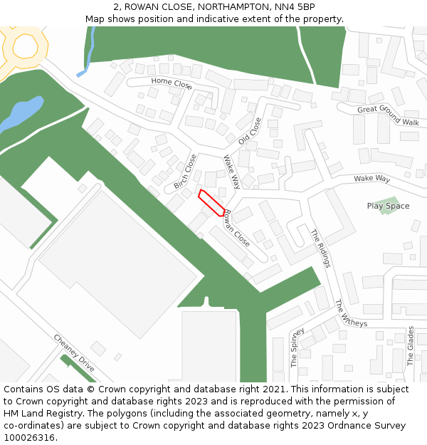 2, ROWAN CLOSE, NORTHAMPTON, NN4 5BP: Location map and indicative extent of plot