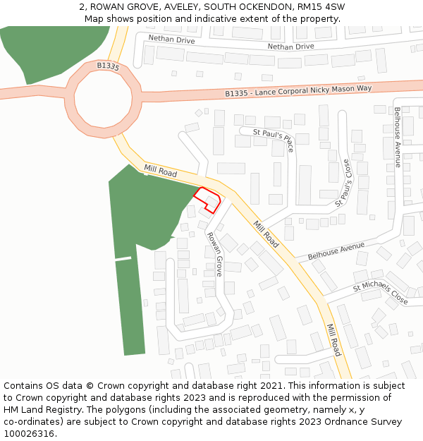 2, ROWAN GROVE, AVELEY, SOUTH OCKENDON, RM15 4SW: Location map and indicative extent of plot