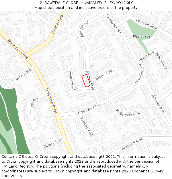 2, ROWEDALE CLOSE, HUNMANBY, FILEY, YO14 0LY: Location map and indicative extent of plot