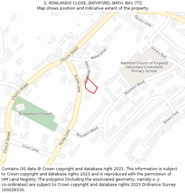 2, ROWLANDS CLOSE, BATHFORD, BATH, BA1 7TZ: Location map and indicative extent of plot