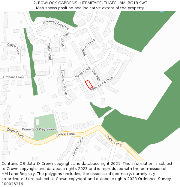 2, ROWLOCK GARDENS, HERMITAGE, THATCHAM, RG18 9WT: Location map and indicative extent of plot