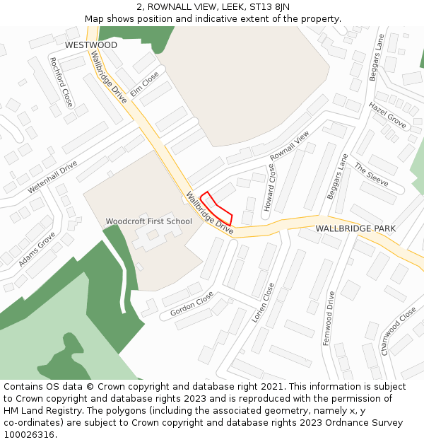 2, ROWNALL VIEW, LEEK, ST13 8JN: Location map and indicative extent of plot