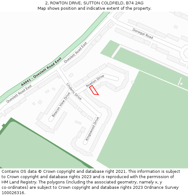 2, ROWTON DRIVE, SUTTON COLDFIELD, B74 2AG: Location map and indicative extent of plot