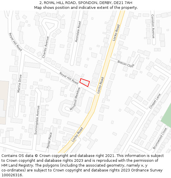 2, ROYAL HILL ROAD, SPONDON, DERBY, DE21 7AH: Location map and indicative extent of plot