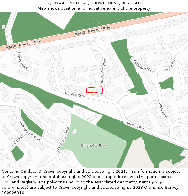 2, ROYAL OAK DRIVE, CROWTHORNE, RG45 6LU: Location map and indicative extent of plot