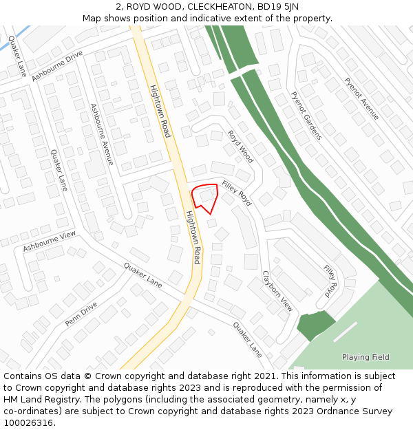 2, ROYD WOOD, CLECKHEATON, BD19 5JN: Location map and indicative extent of plot