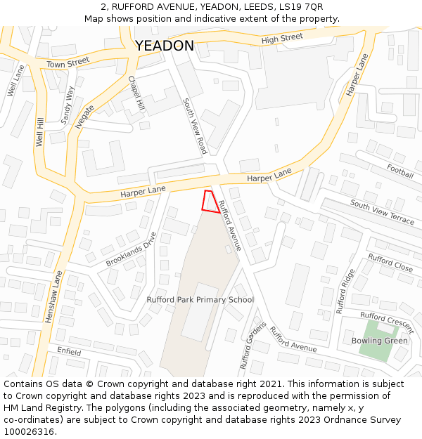 2, RUFFORD AVENUE, YEADON, LEEDS, LS19 7QR: Location map and indicative extent of plot