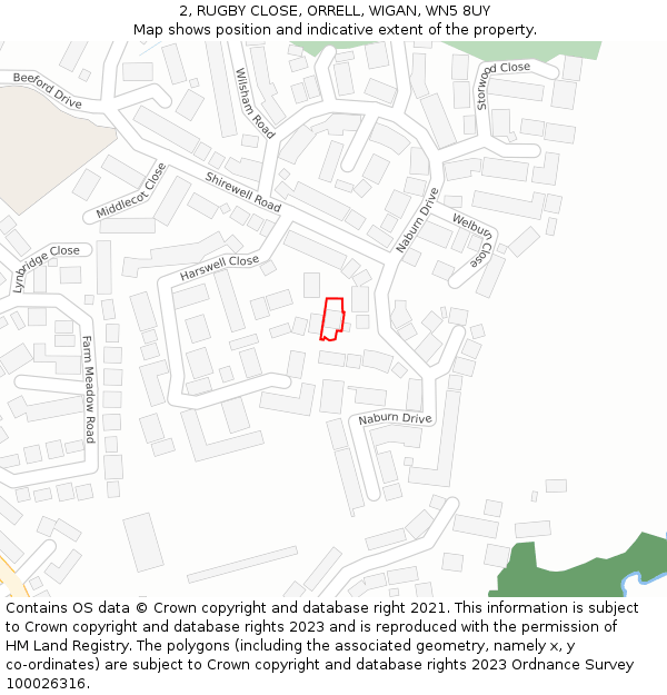 2, RUGBY CLOSE, ORRELL, WIGAN, WN5 8UY: Location map and indicative extent of plot