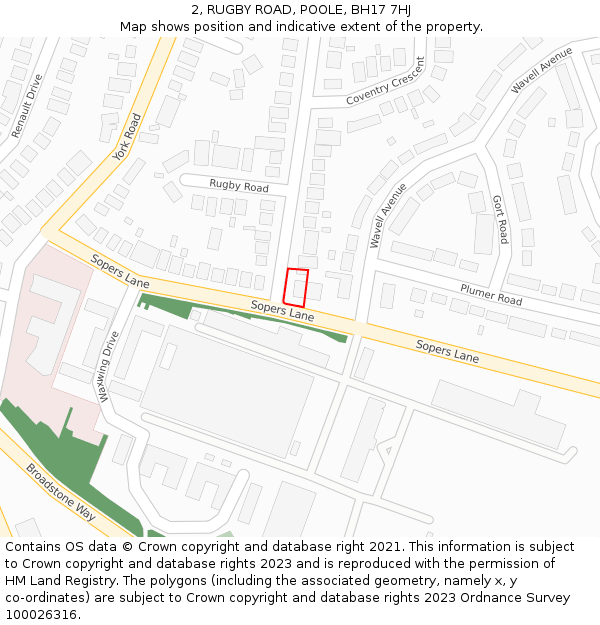 2, RUGBY ROAD, POOLE, BH17 7HJ: Location map and indicative extent of plot
