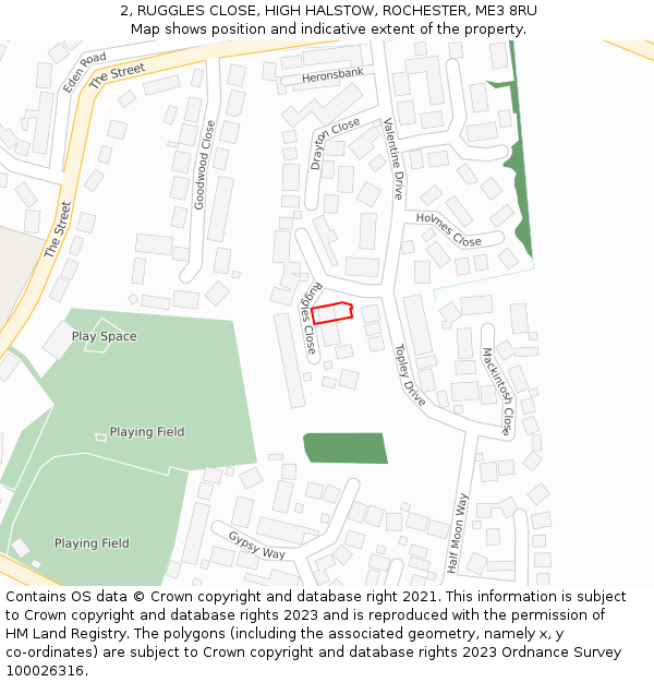 2, RUGGLES CLOSE, HIGH HALSTOW, ROCHESTER, ME3 8RU: Location map and indicative extent of plot