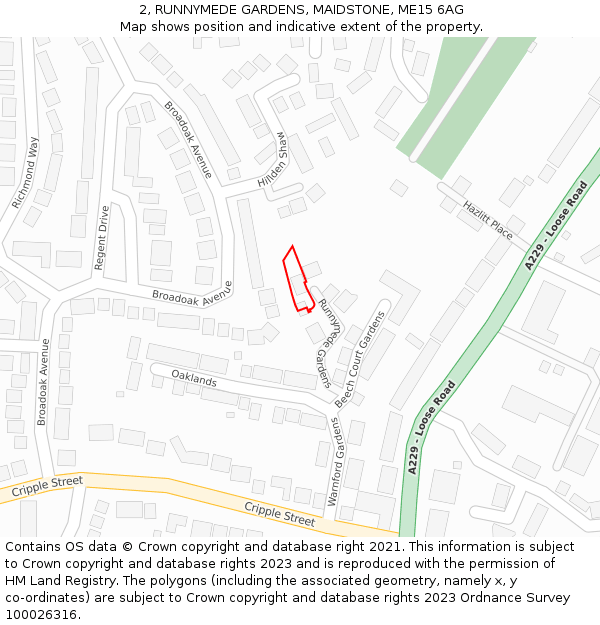 2, RUNNYMEDE GARDENS, MAIDSTONE, ME15 6AG: Location map and indicative extent of plot