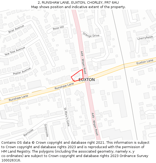 2, RUNSHAW LANE, EUXTON, CHORLEY, PR7 6AU: Location map and indicative extent of plot