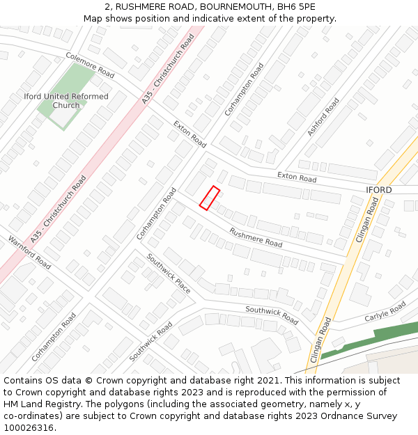 2, RUSHMERE ROAD, BOURNEMOUTH, BH6 5PE: Location map and indicative extent of plot