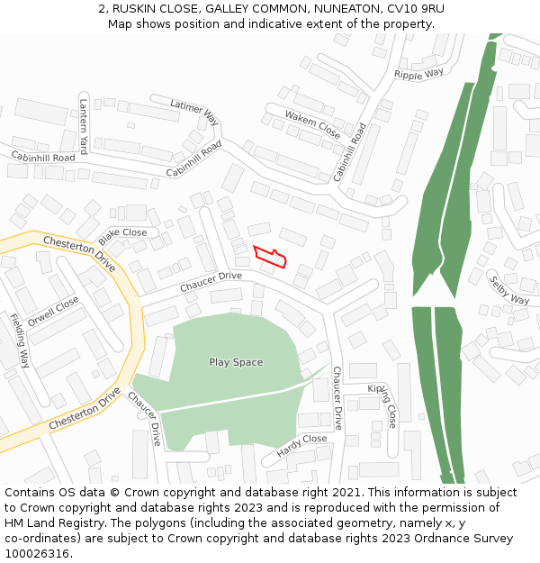 2, RUSKIN CLOSE, GALLEY COMMON, NUNEATON, CV10 9RU: Location map and indicative extent of plot