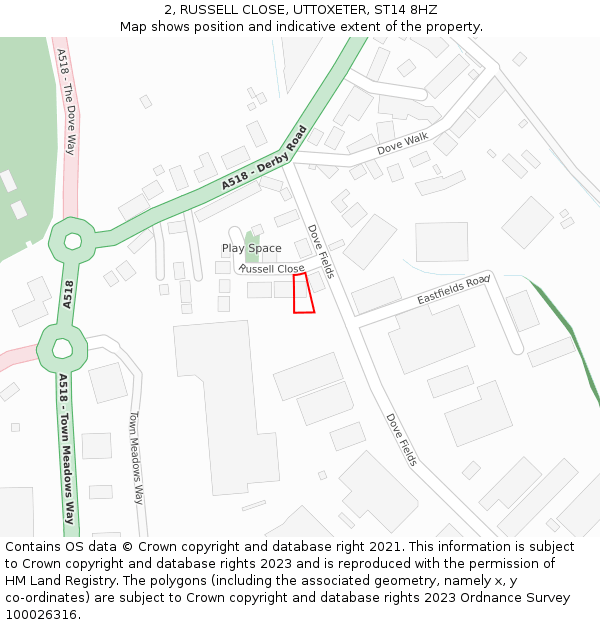 2, RUSSELL CLOSE, UTTOXETER, ST14 8HZ: Location map and indicative extent of plot
