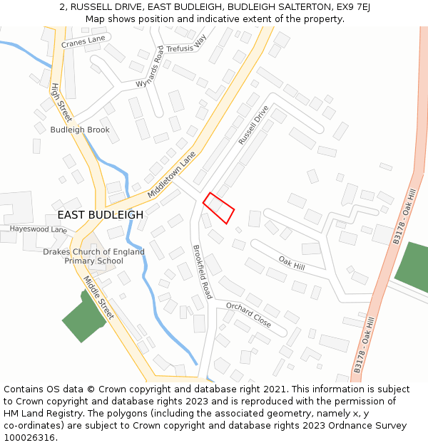 2, RUSSELL DRIVE, EAST BUDLEIGH, BUDLEIGH SALTERTON, EX9 7EJ: Location map and indicative extent of plot