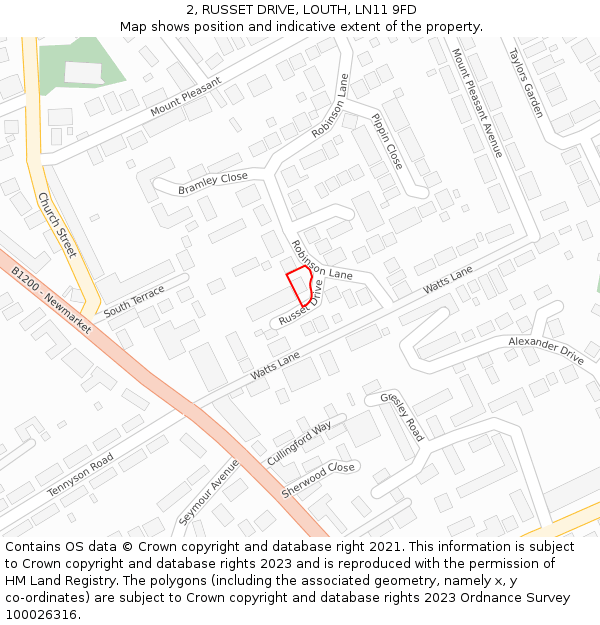 2, RUSSET DRIVE, LOUTH, LN11 9FD: Location map and indicative extent of plot