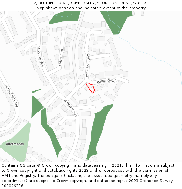 2, RUTHIN GROVE, KNYPERSLEY, STOKE-ON-TRENT, ST8 7XL: Location map and indicative extent of plot