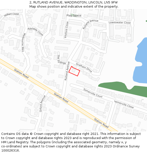 2, RUTLAND AVENUE, WADDINGTON, LINCOLN, LN5 9FW: Location map and indicative extent of plot