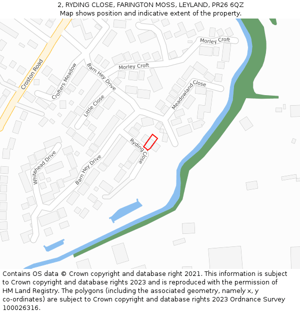 2, RYDING CLOSE, FARINGTON MOSS, LEYLAND, PR26 6QZ: Location map and indicative extent of plot