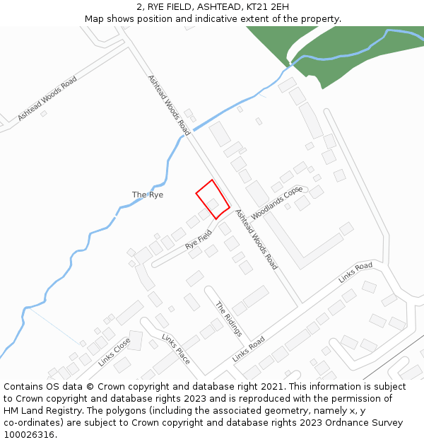 2, RYE FIELD, ASHTEAD, KT21 2EH: Location map and indicative extent of plot