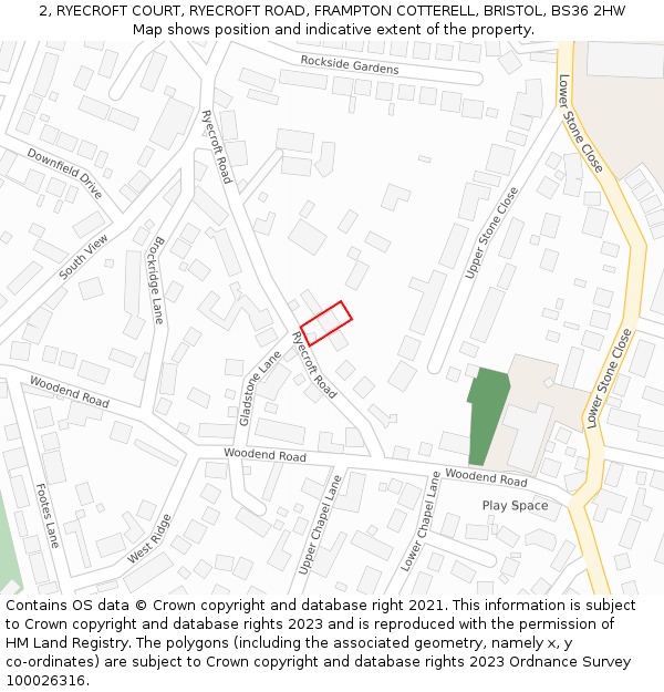 2, RYECROFT COURT, RYECROFT ROAD, FRAMPTON COTTERELL, BRISTOL, BS36 2HW: Location map and indicative extent of plot
