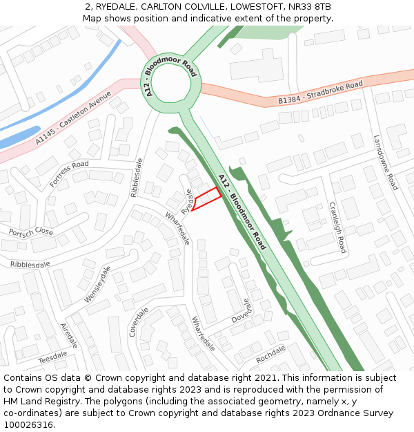 2, RYEDALE, CARLTON COLVILLE, LOWESTOFT, NR33 8TB: Location map and indicative extent of plot