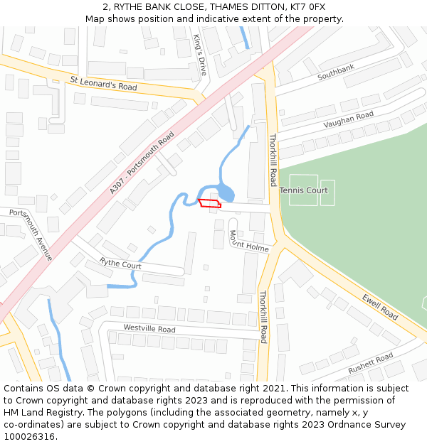 2, RYTHE BANK CLOSE, THAMES DITTON, KT7 0FX: Location map and indicative extent of plot
