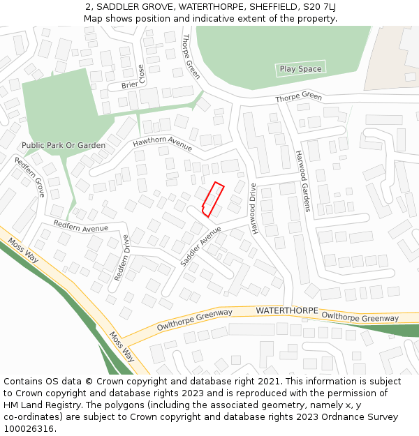 2, SADDLER GROVE, WATERTHORPE, SHEFFIELD, S20 7LJ: Location map and indicative extent of plot
