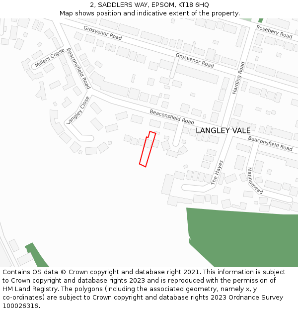 2, SADDLERS WAY, EPSOM, KT18 6HQ: Location map and indicative extent of plot