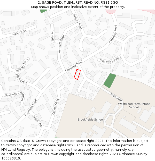 2, SAGE ROAD, TILEHURST, READING, RG31 6GG: Location map and indicative extent of plot