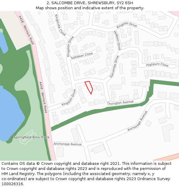 2, SALCOMBE DRIVE, SHREWSBURY, SY2 6SH: Location map and indicative extent of plot