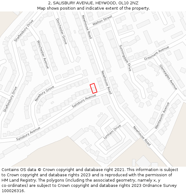 2, SALISBURY AVENUE, HEYWOOD, OL10 2NZ: Location map and indicative extent of plot