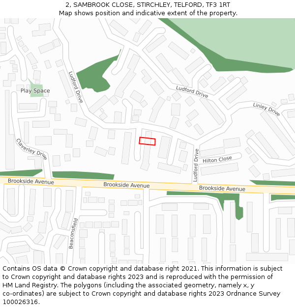2, SAMBROOK CLOSE, STIRCHLEY, TELFORD, TF3 1RT: Location map and indicative extent of plot