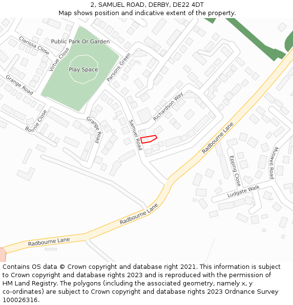 2, SAMUEL ROAD, DERBY, DE22 4DT: Location map and indicative extent of plot