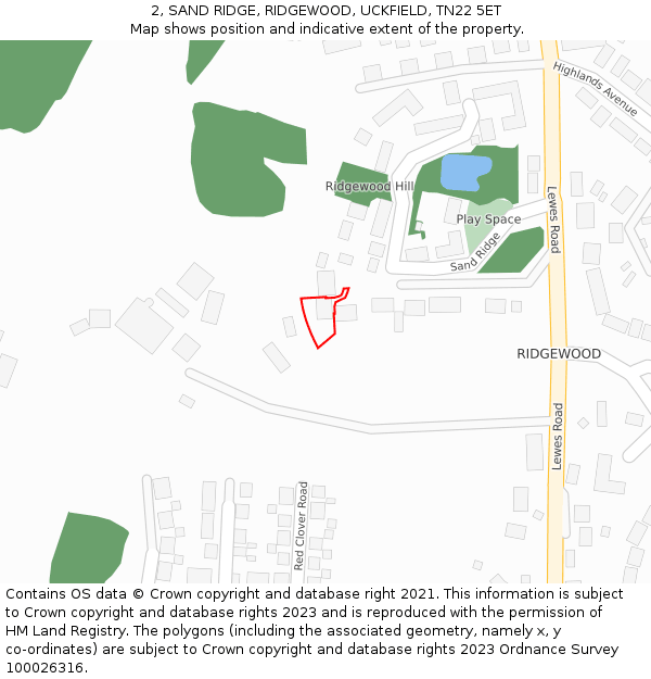 2, SAND RIDGE, RIDGEWOOD, UCKFIELD, TN22 5ET: Location map and indicative extent of plot