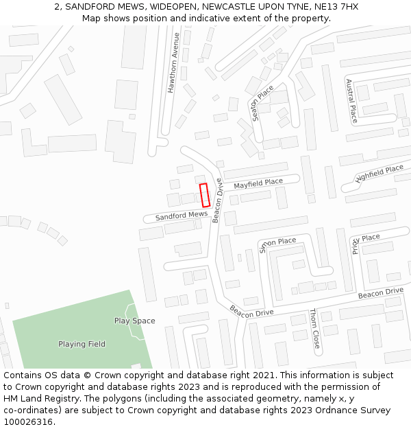 2, SANDFORD MEWS, WIDEOPEN, NEWCASTLE UPON TYNE, NE13 7HX: Location map and indicative extent of plot