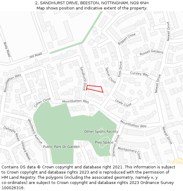2, SANDHURST DRIVE, BEESTON, NOTTINGHAM, NG9 6NH: Location map and indicative extent of plot