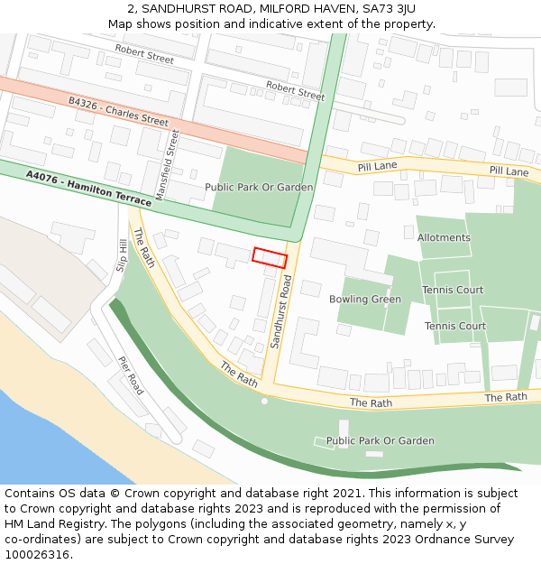 2, SANDHURST ROAD, MILFORD HAVEN, SA73 3JU: Location map and indicative extent of plot