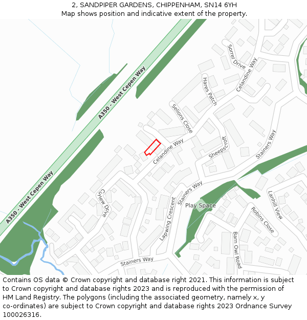 2, SANDPIPER GARDENS, CHIPPENHAM, SN14 6YH: Location map and indicative extent of plot