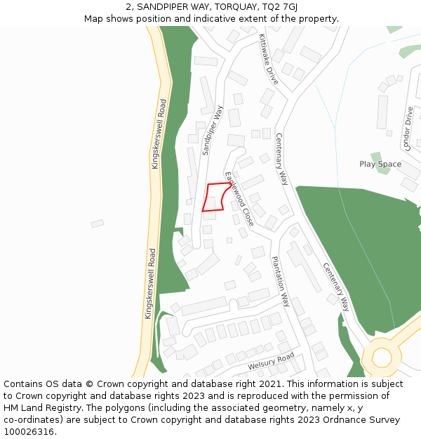 2, SANDPIPER WAY, TORQUAY, TQ2 7GJ: Location map and indicative extent of plot