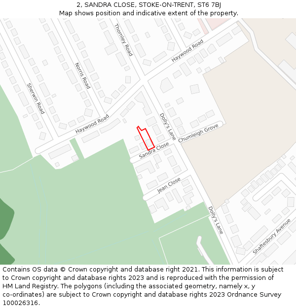 2, SANDRA CLOSE, STOKE-ON-TRENT, ST6 7BJ: Location map and indicative extent of plot