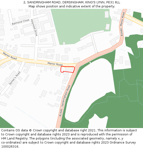 2, SANDRINGHAM ROAD, DERSINGHAM, KING'S LYNN, PE31 6LL: Location map and indicative extent of plot
