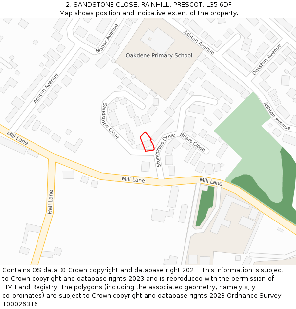 2, SANDSTONE CLOSE, RAINHILL, PRESCOT, L35 6DF: Location map and indicative extent of plot