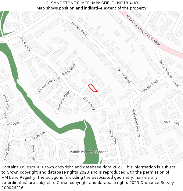 2, SANDSTONE PLACE, MANSFIELD, NG18 4UQ: Location map and indicative extent of plot