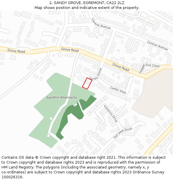 2, SANDY GROVE, EGREMONT, CA22 2LZ: Location map and indicative extent of plot