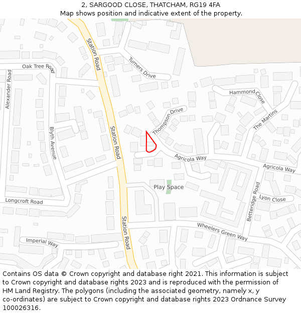 2, SARGOOD CLOSE, THATCHAM, RG19 4FA: Location map and indicative extent of plot