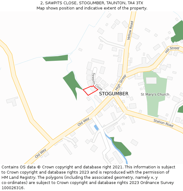 2, SAWPITS CLOSE, STOGUMBER, TAUNTON, TA4 3TX: Location map and indicative extent of plot
